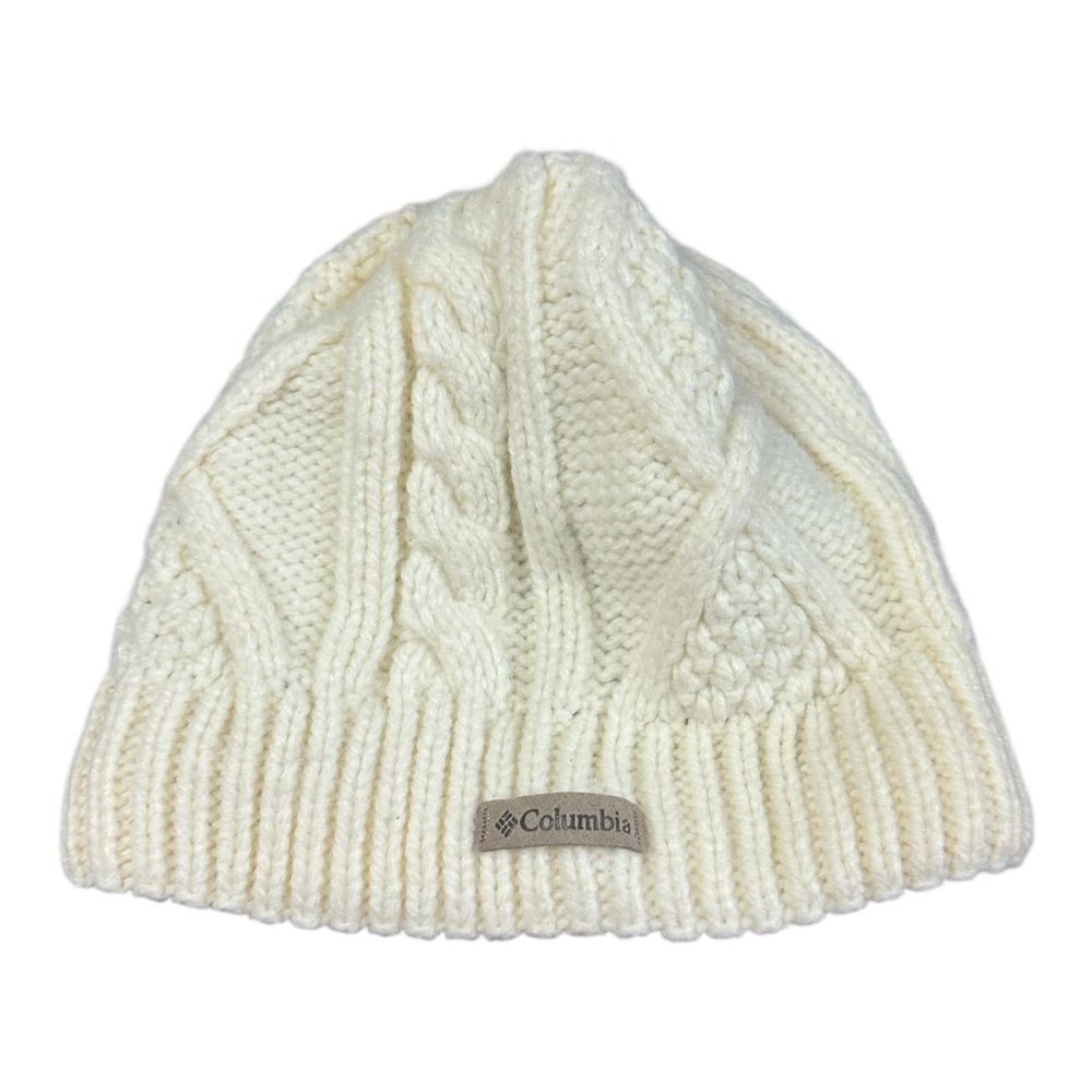 Columbia Women’s Ivory Cable Knit Beanie Hat Fleece Lined One Size